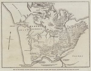 Auckland ve Waikato Nehri, Yeni Zelanda arasındaki Ülke Haritası, Yerlilerle Savaşı gösteren